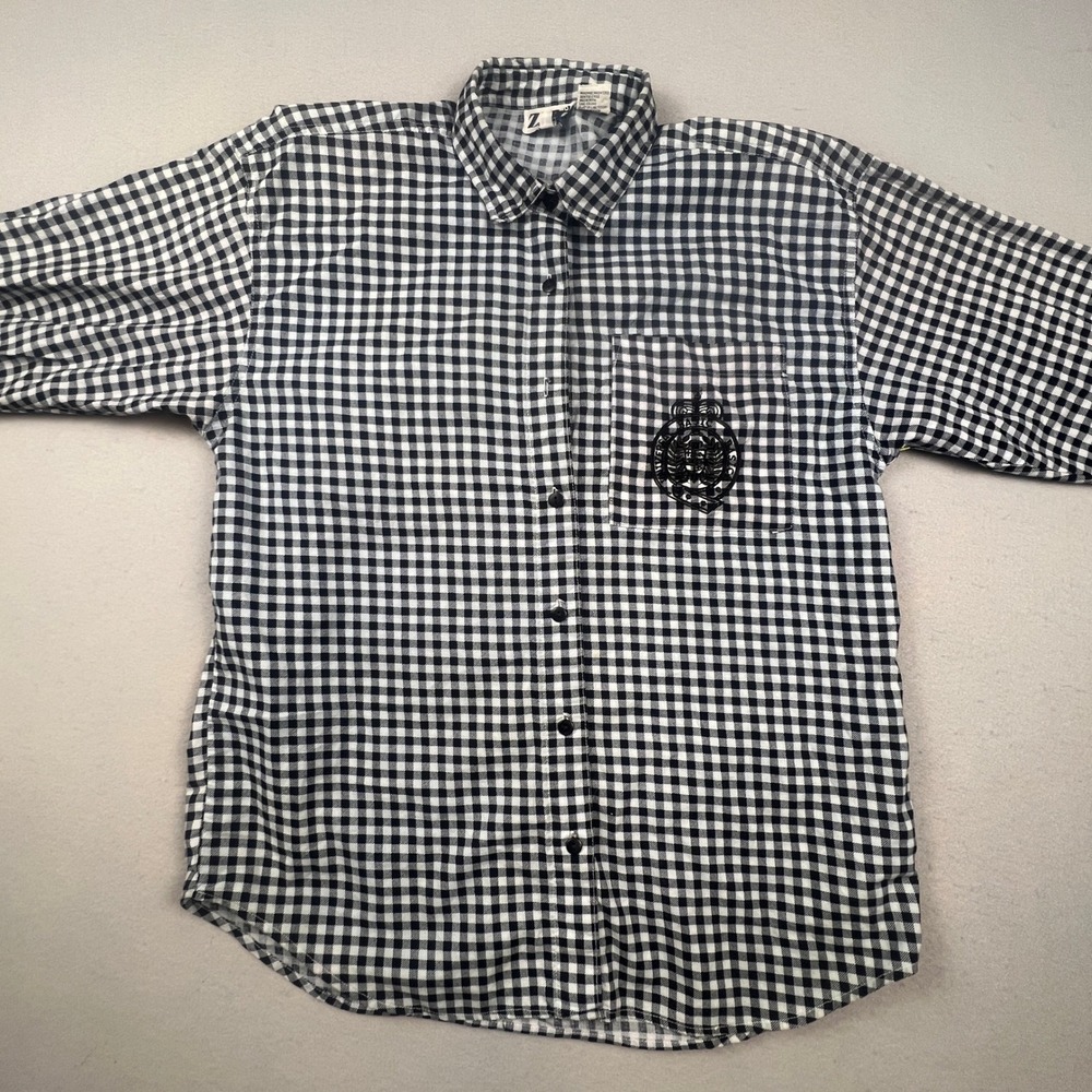 VTG 90s Gingham Button Down Shirt Womens L Academia Crest Preppy